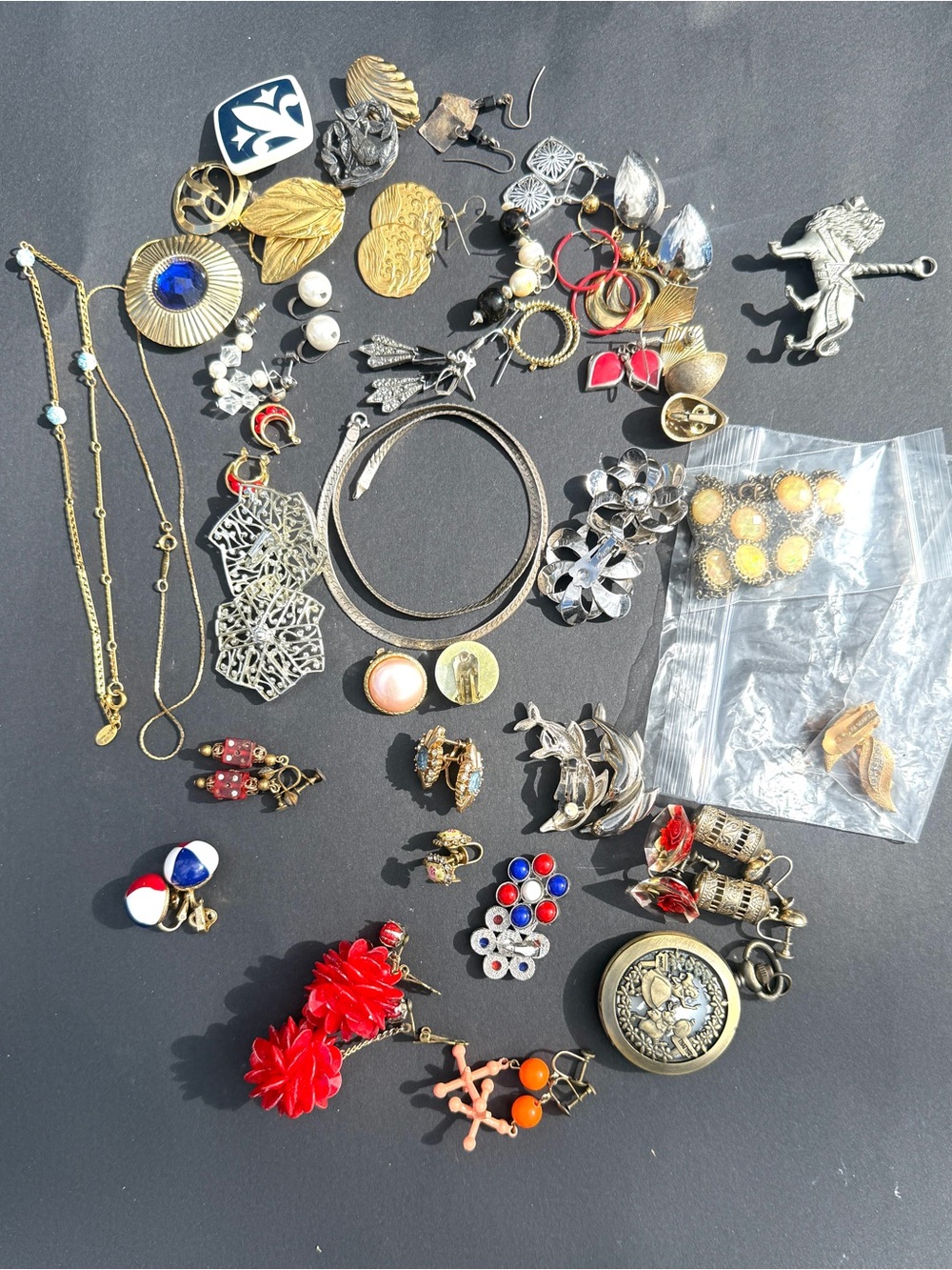 Vtg 60+ Piece signed Jewelry Lot Screw Back Earrings Necklace Bakelite Dice